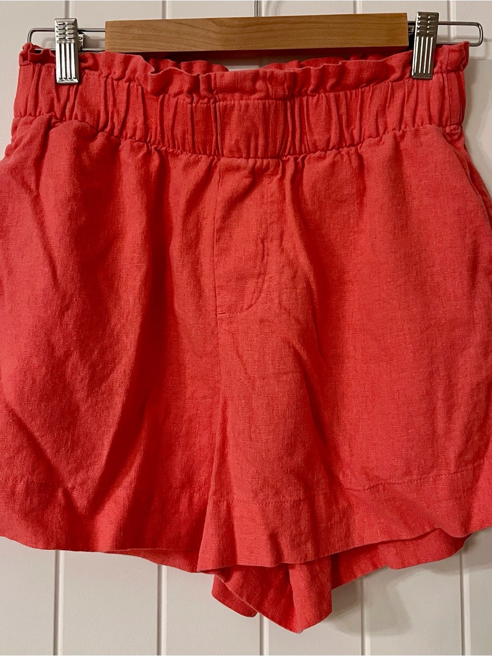 a new day Coral High-Waist Elastic Linen-Blend Shorts